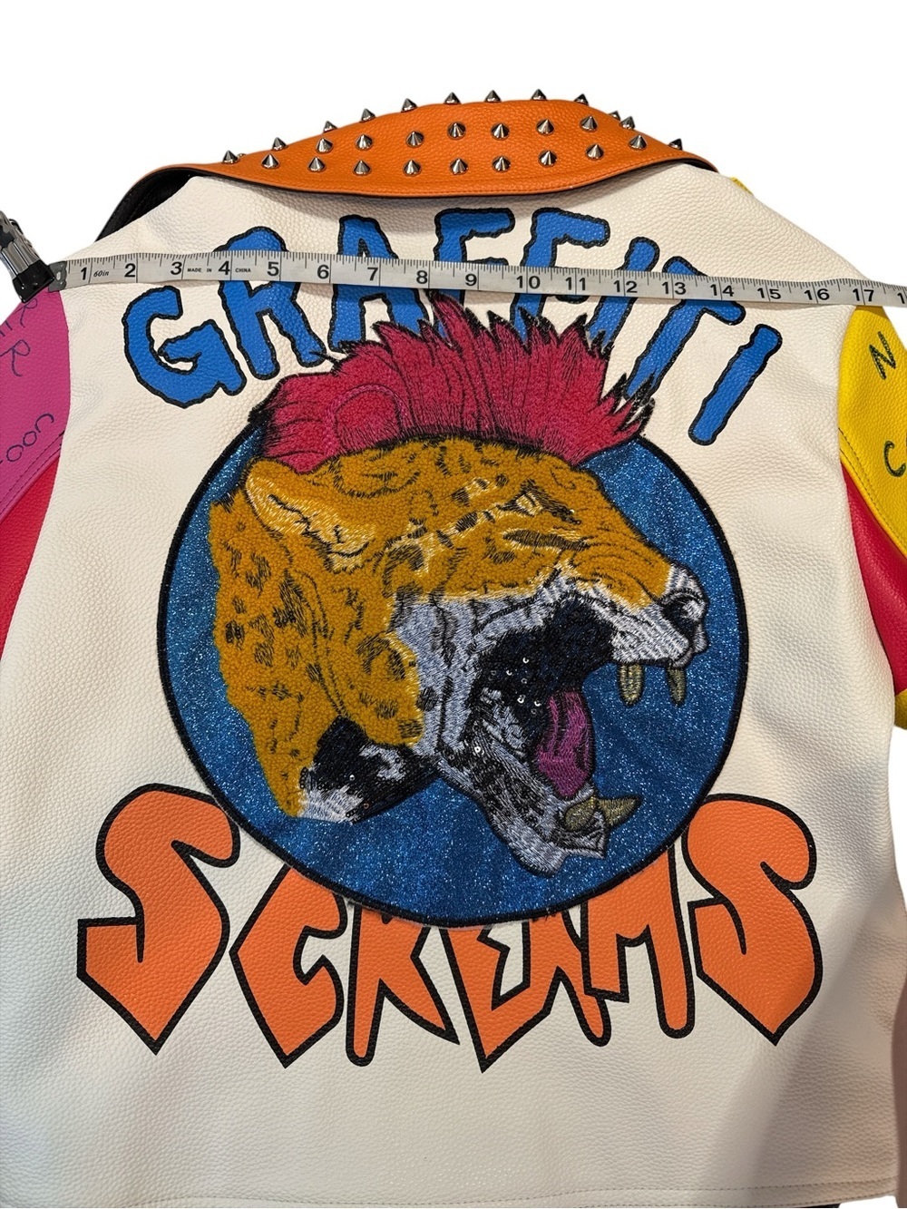 Bold Azalea Wang “Graffiti Kisses” Leather Moto Jacket Large - Picture 15 of 16
